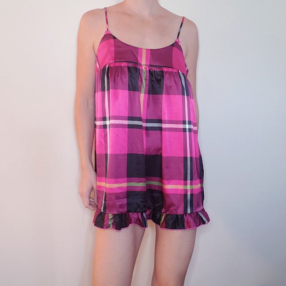 Victoria's Secret Y2K Pink Plaid Babydoll Top with Peekaboo / Open Back Size Med